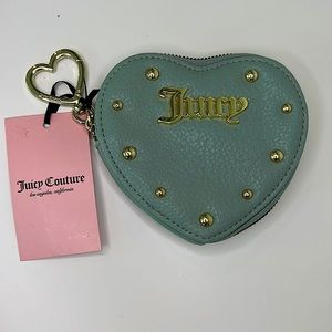 NWT JUICY COUTURE COOL BLUE STUDDED HEART KEYCHAIN WALLET